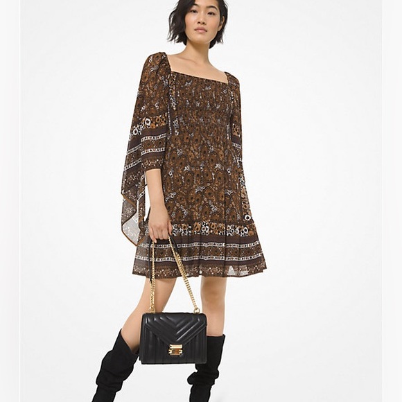 MICHAEL Michael Kors Dresses & Skirts - Micheal Kors | Paisley Georgette Smocked Scarf-Sleeve Dress